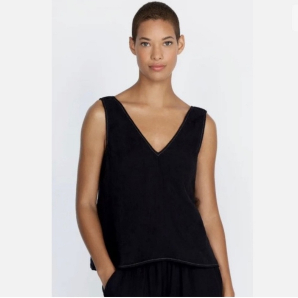 New Johnny Was Calme Drape V-Neck Tank Top Size M Black